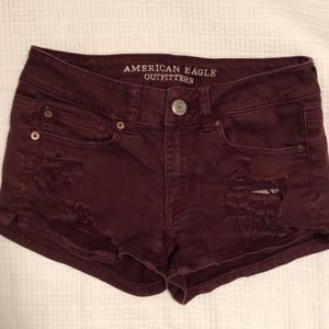 American eagle burgundy denim shorts
